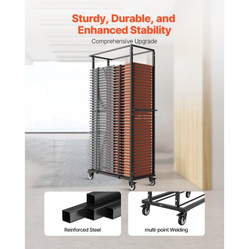 Klappbarer Stuhlwagen für 60 Stühle mit 500 kg Rädern/feststellbaren Rollen | EU