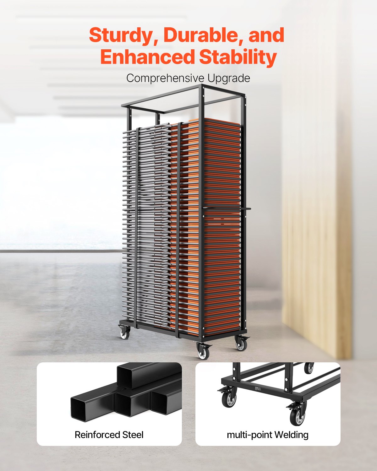 Folding Chair Rack, 500 LBS Capacity, Heavy-duty Chair Cart for 60 Chairs, Metal Chair Storage Dolly Chair Holder with Swivel Casters and Locking Wheels, for Party Event,Hotel,Matte Black