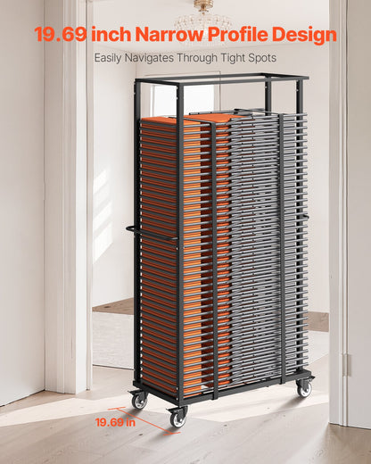 Folding Chair Rack, 500 LBS Capacity, Heavy-duty Chair Cart for 60 Chairs, Metal Chair Storage Dolly Chair Holder with Swivel Casters and Locking Wheels, for Party Event,Hotel,Matte Black