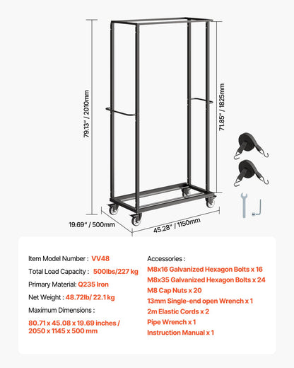 Folding Chair Rack, 500 LBS Capacity, Heavy-duty Chair Cart for 60 Chairs, Metal Chair Storage Dolly Chair Holder with Swivel Casters and Locking Wheels, for Party Event,Hotel,Matte Black