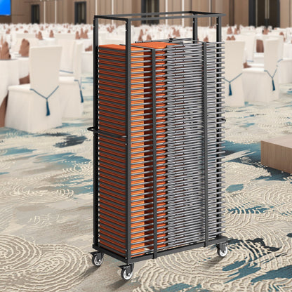 Folding Chair Rack, 500 LBS Capacity, Heavy-duty Chair Cart for 60 Chairs, Metal Chair Storage Dolly Chair Holder with Swivel Casters and Locking Wheels, for Party Event,Hotel,Matte Black