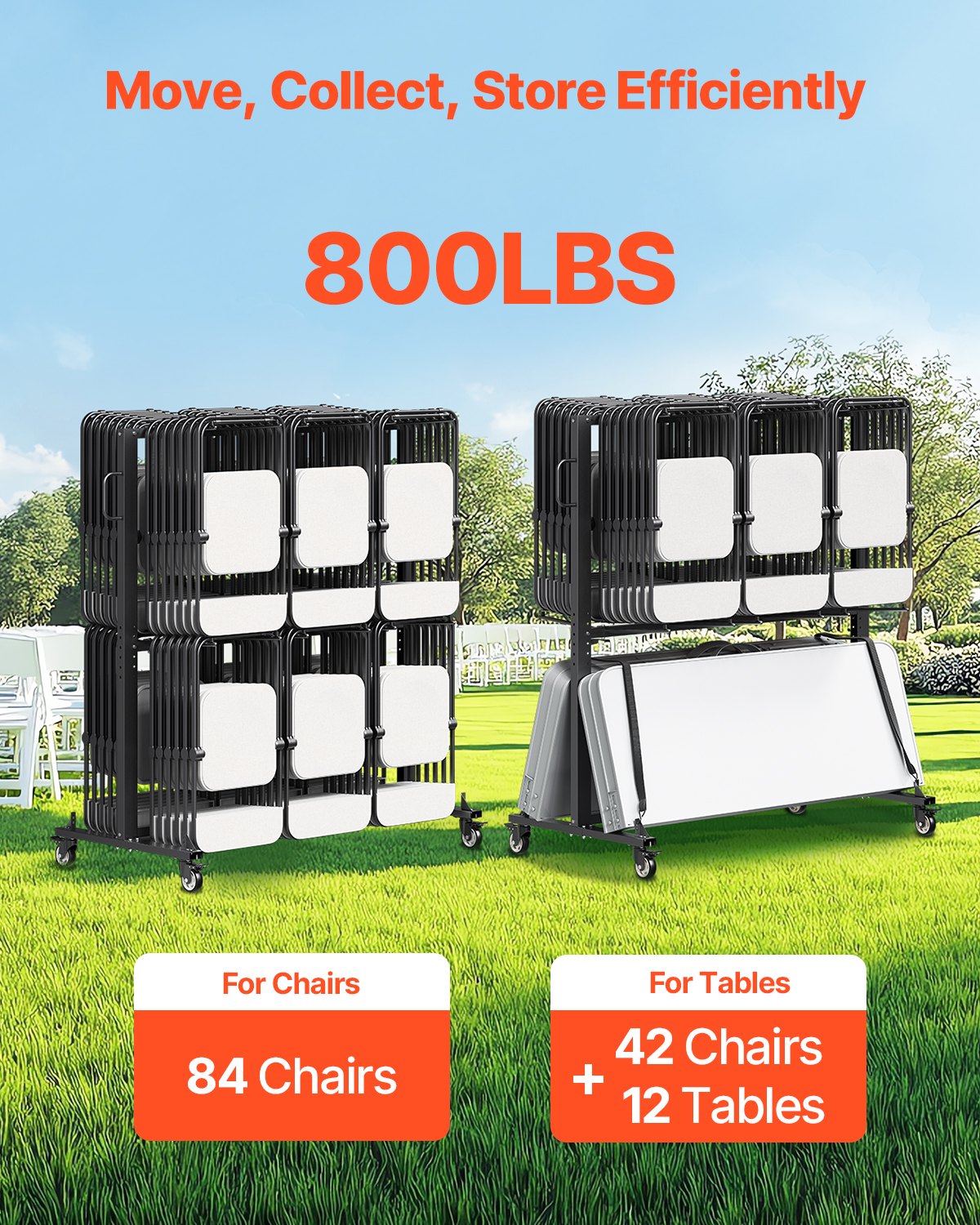 Folding Chair Rack Cart for 84 chairs/ 12 tables+42 chairs at 800 LBS