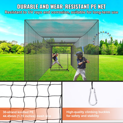Baseball Batting Nät, Professionell Softball Baseball Batting Träningsnät, Träning Portable Pitching Cage Netting med dörr & bärväska, Heavy Duty inneslutet PE-nät, 35FT (ENDAST NET)