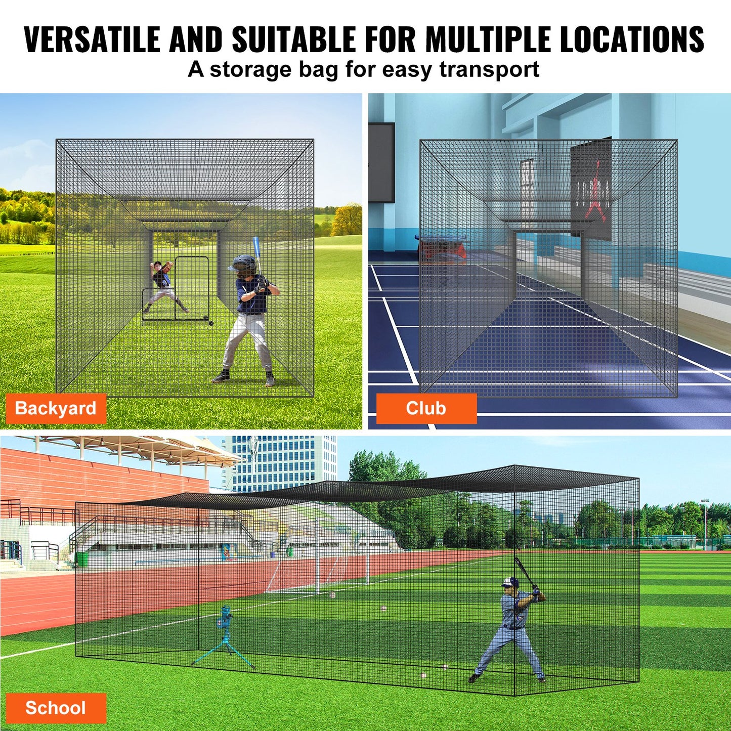 Baseball Batting Nät, Professionell Softball Baseball Batting Träningsnät, Träning Portable Pitching Cage Netting med dörr & bärväska, Heavy Duty inneslutet PE-nät, 35FT (ENDAST NET)