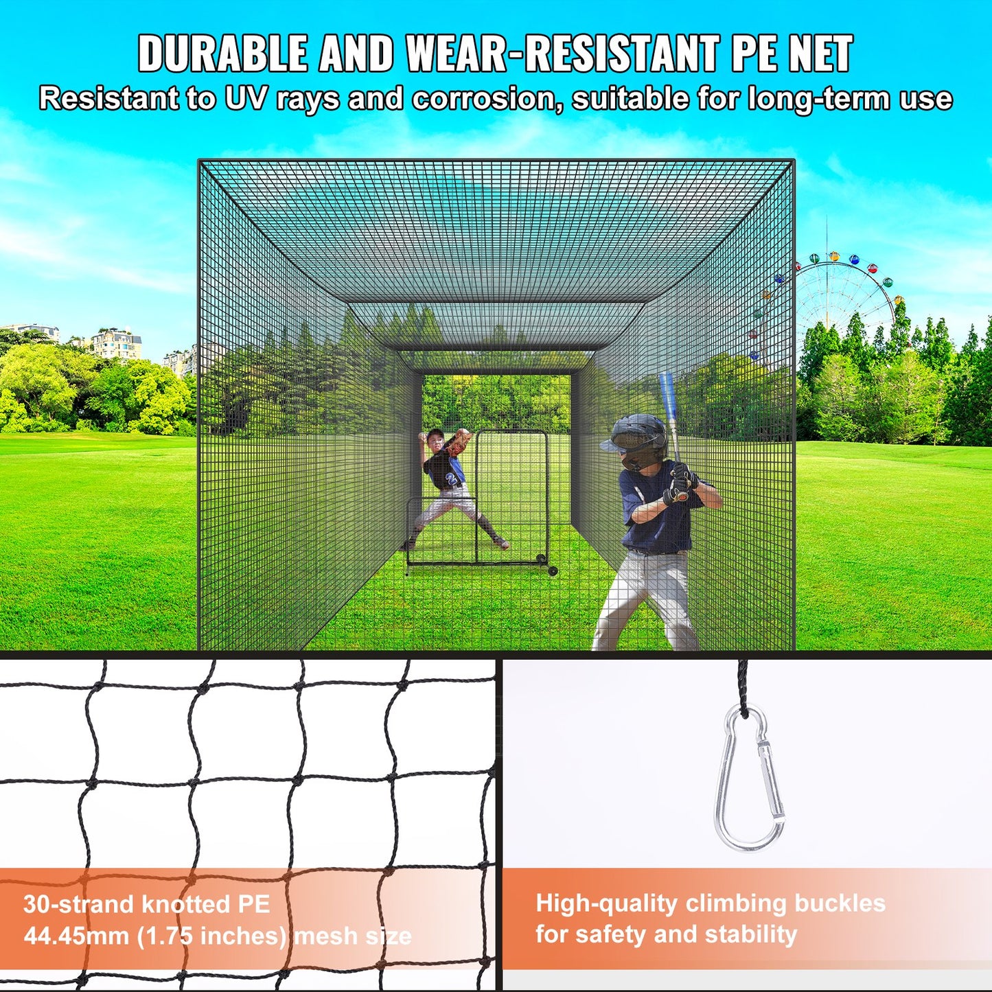 Baseball Batting Netting, Professional Softball Baseball Batting Hitting Training Net, Practice Portable Pitching Cage Net with Door & Carry Bag, Heavy Duty Enclosed PE Netting, 35FT (NET ONLY)