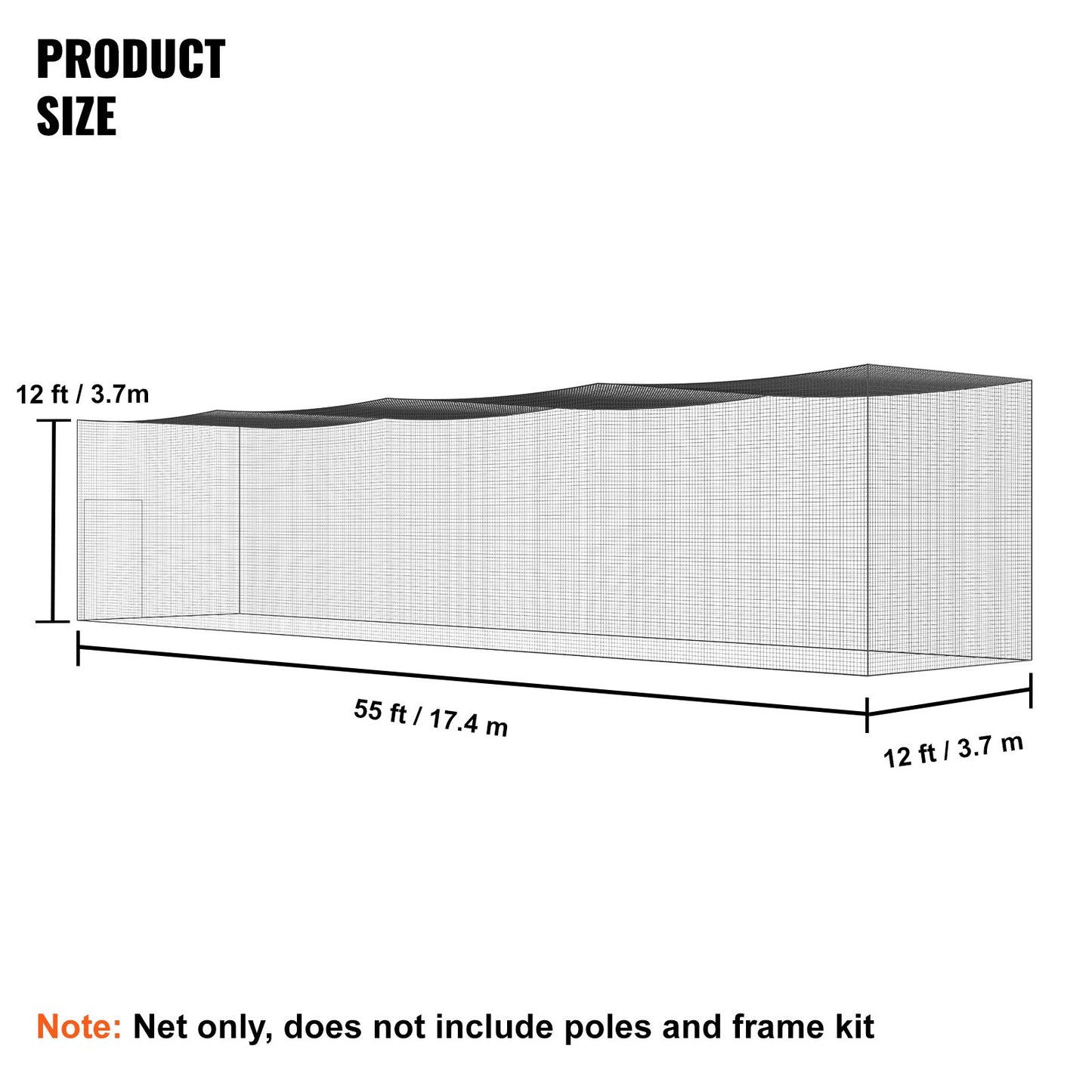 Baseball-Schlagnetz, professionelles Softball-Baseball-Schlagtrainingsnetz, tragbares Pitching-Cage-Trainingsnetz mit Tür und Tragetasche, robustes, geschlossenes PE-Netz, 55 Fuß (NUR NETZ)