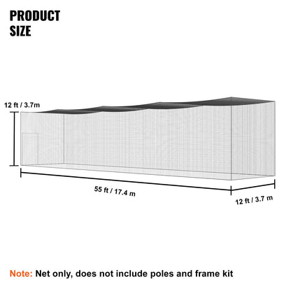 Baseball-Schlagnetz, professionelles Softball-Baseball-Schlagtrainingsnetz, tragbares Pitching-Cage-Trainingsnetz mit Tür und Tragetasche, robustes, geschlossenes PE-Netz, 55 Fuß (NUR NETZ)