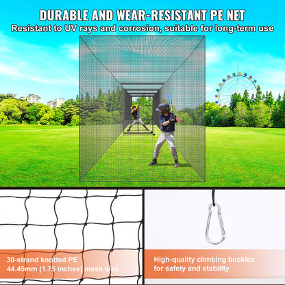 Baseball Batting Nät, Professionell Softball Baseball Batting Träningsnät, Träning Portable Pitching Cage Netting med dörr & bärväska, Heavy Duty inneslutet PE-nät, 70FT (ENDAST NET)