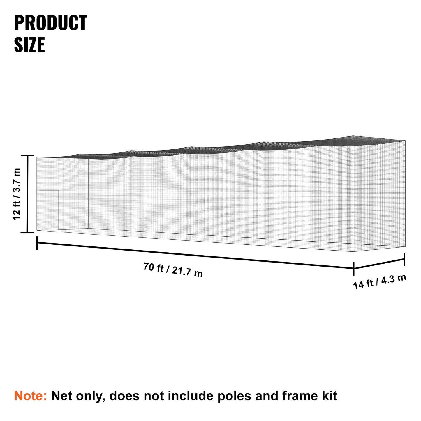 Baseball Batting Nät, Professionell Softball Baseball Batting Träningsnät, Träning Portable Pitching Cage Netting med dörr & bärväska, Heavy Duty inneslutet PE-nät, 70FT (ENDAST NET)