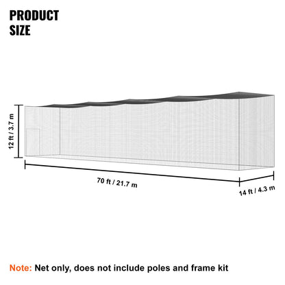 Baseball Batting Nät, Professionell Softball Baseball Batting Träningsnät, Träning Portable Pitching Cage Netting med dörr & bärväska, Heavy Duty inneslutet PE-nät, 70FT (ENDAST NET)