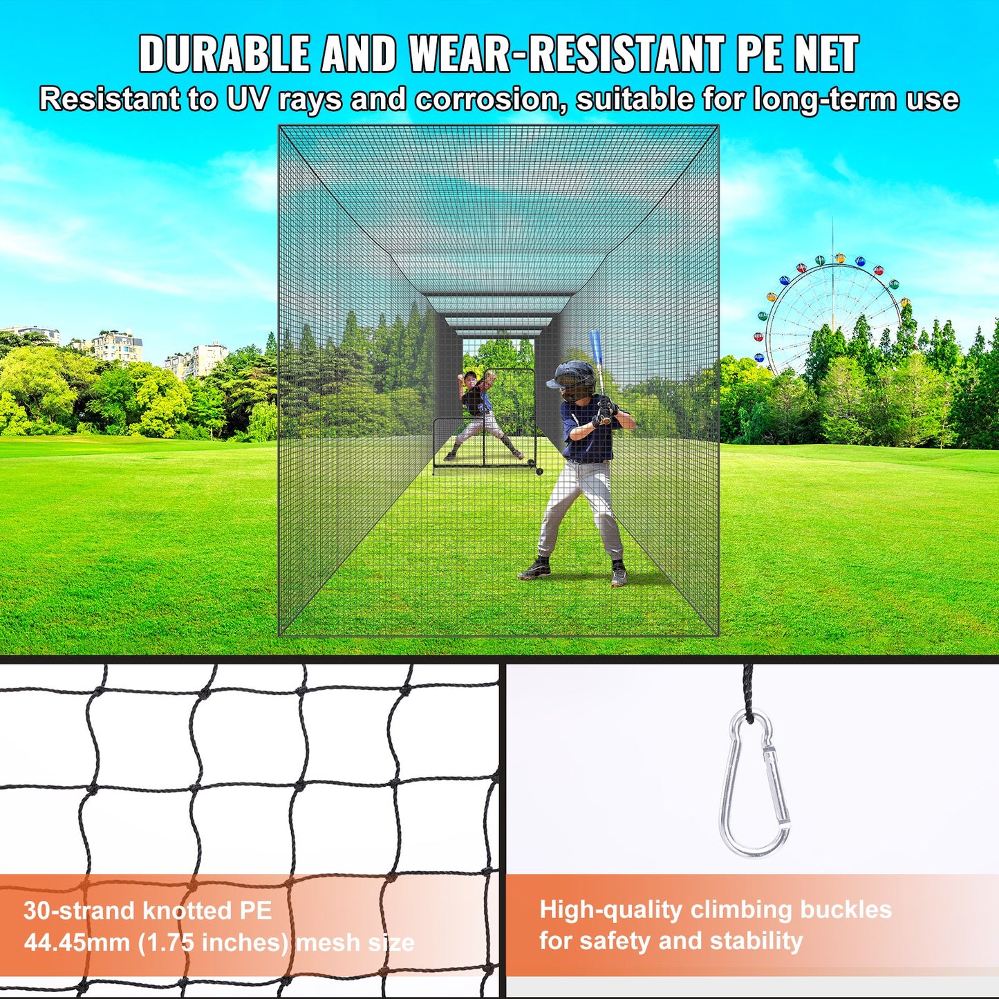Baseball Batting Netting, Professional Softball Baseball Batting Hitting Training Net, Practice Portable Pitching Cage Net with Door & Carry Bag, Heavy Duty Enclosed PE Netting, 70FT (NET ONLY)