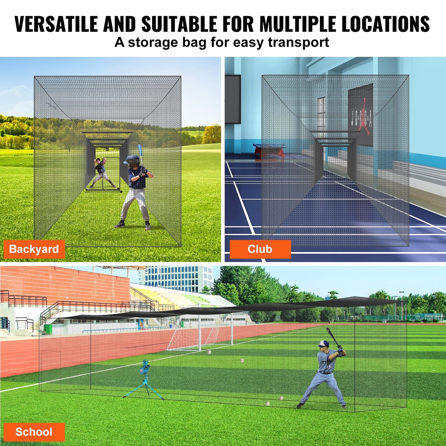 Baseball Batting Netting, Professional Softball Baseball Batting Hitting Training Net, Practice Portable Pitching Cage Net with Door & Carry Bag, Heavy Duty Enclosed PE Netting, 70FT (NET ONLY)