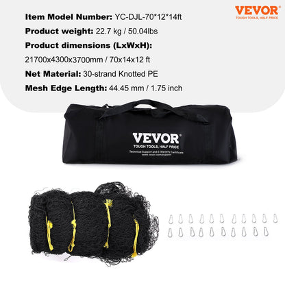 Baseball Batting Netting, Professional Softball Baseball Batting Hitting Training Net, Practice Portable Pitching Cage Net with Door & Carry Bag, Heavy Duty Enclosed PE Netting, 70FT (NET ONLY)