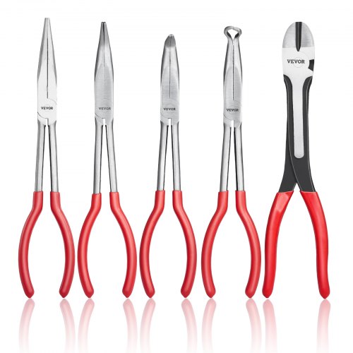 5-Piece Needle Nose Pliers, 11 in Long Needle Nose Pliers Set, Diagonal Cutting Pliers, 45°/ 90° Bent Nose Plier, Round Nose Plier, Long Nose Plier, Professional Pliers Set with Storage Bag
