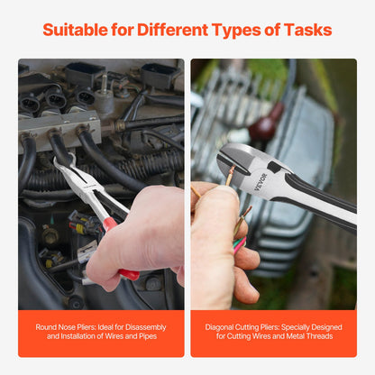 5-Piece Needle Nose Pliers, 11 in Long Needle Nose Pliers Set, Diagonal Cutting Pliers, 45°/ 90° Bent Nose Plier, Round Nose Plier, Long Nose Plier, Professional Pliers Set with Storage Bag