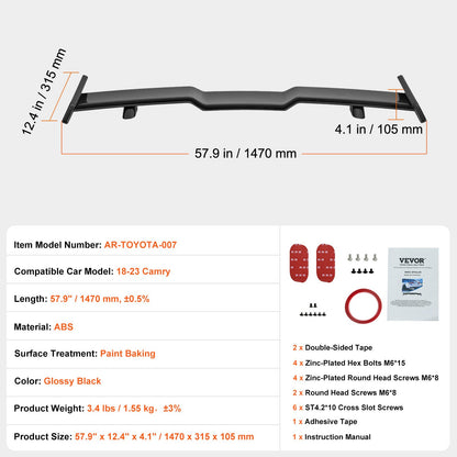 Rear Spoiler 57.9'' GT Style Trunk Wing Compatible with 2018-2023 Camry