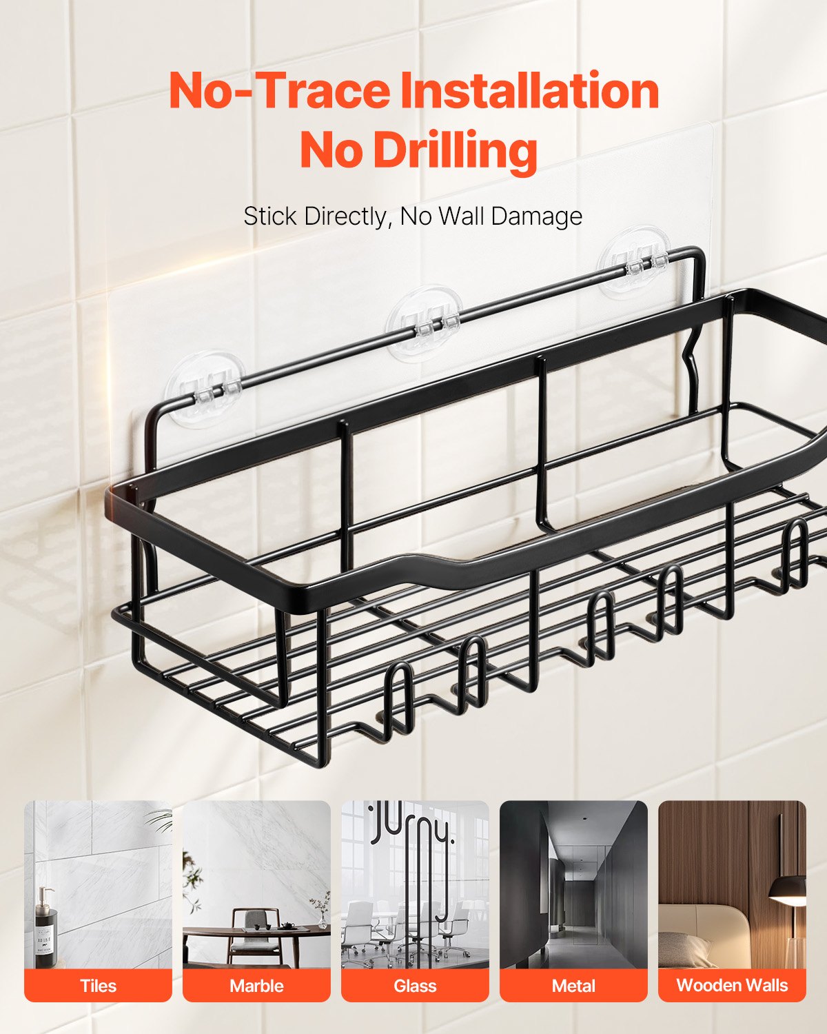 Shower Caddy, 5 Pack Adhesive Bathroom Shower Storage Organization Shelves Rack Set, 40 lbs Large Weight Capacity, with Soap and Toothbrush Holder, No Drilling for Bathroom, Kitchen, RV/Camper