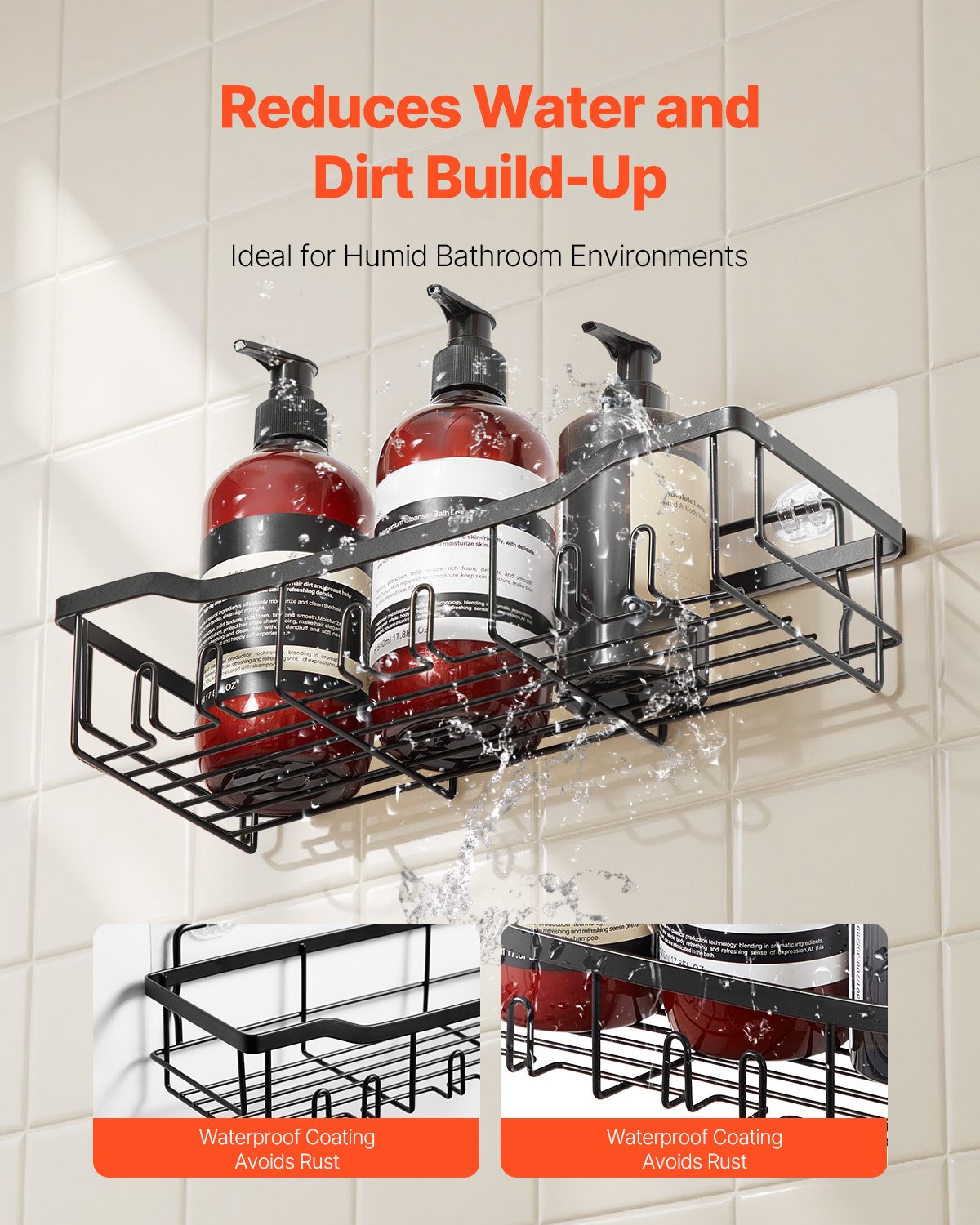 Shower Caddy, 5 Pack Adhesive Bathroom Shower Storage Organization Shelves Rack Set, 40 lbs Large Weight Capacity, with Soap and Toothbrush Holder, No Drilling for Bathroom, Kitchen, RV/Camper