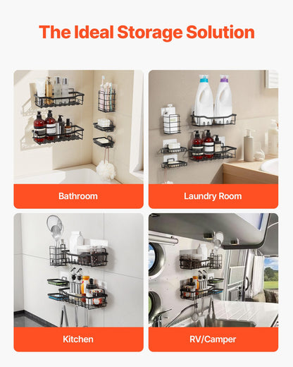 Shower Caddy, 5 Pack Adhesive Bathroom Shower Storage Organization Shelves Rack Set, 40 lbs Large Weight Capacity, with Soap and Toothbrush Holder, No Drilling for Bathroom, Kitchen, RV/Camper