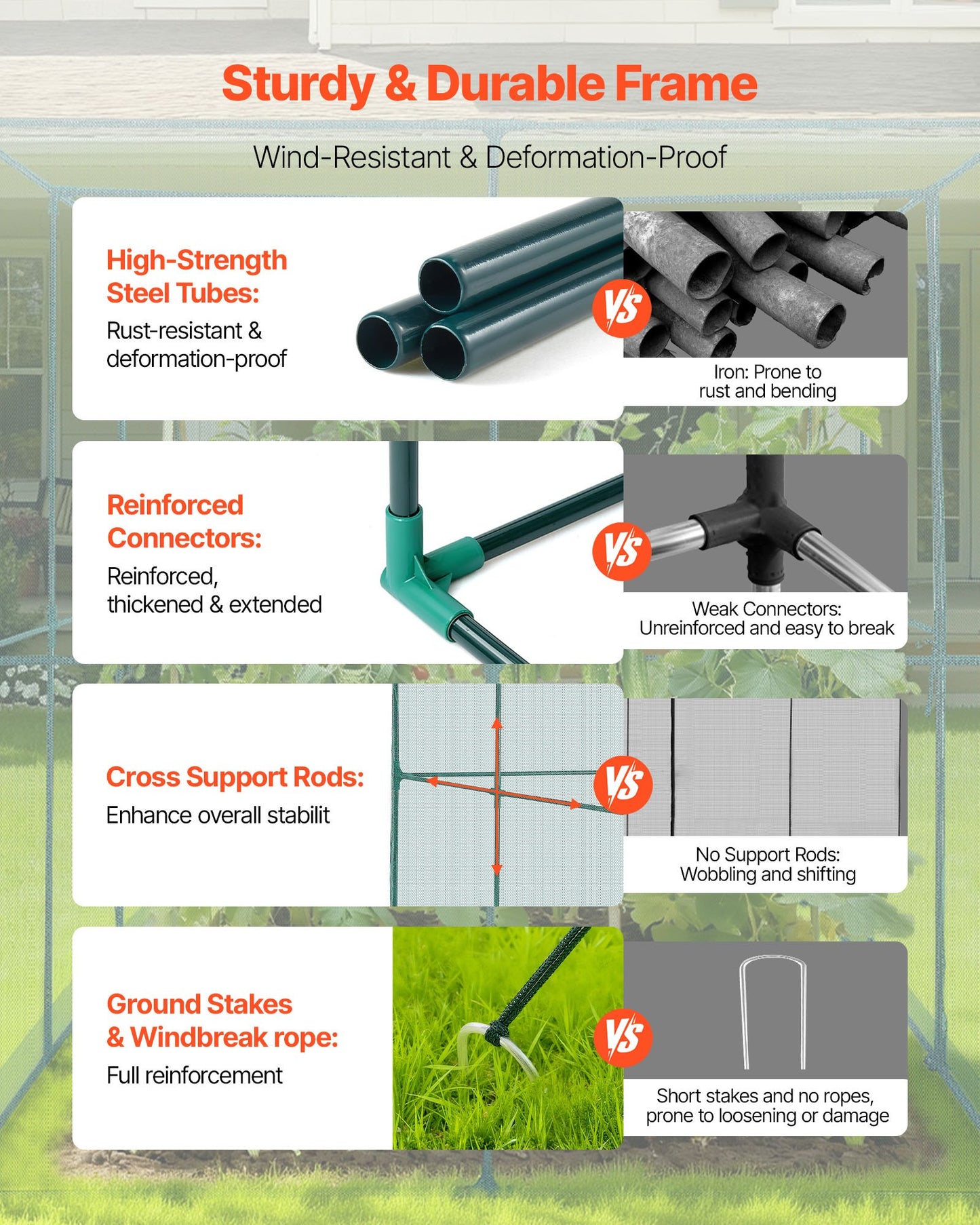 Crop Cage, 9.5 x 6.36 x 6.36 ft Plant Protection Tent with Zippered Door, Wind-Resistant Tall Crop Cage, Easy to Install, Outdoor Raised Bed Cover, Tomato Plant Netting for Garden Patio Lawn