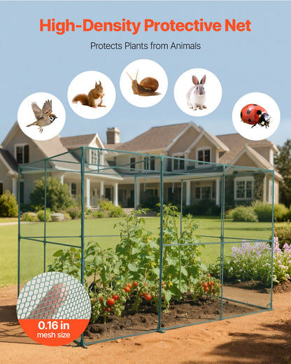 Crop Cage, 9.5 x 6.36 x 6.36 ft Plant Protection Tent with Zippered Door, Wind-Resistant Tall Crop Cage, Easy to Install, Outdoor Raised Bed Cover, Tomato Plant Netting for Garden Patio Lawn