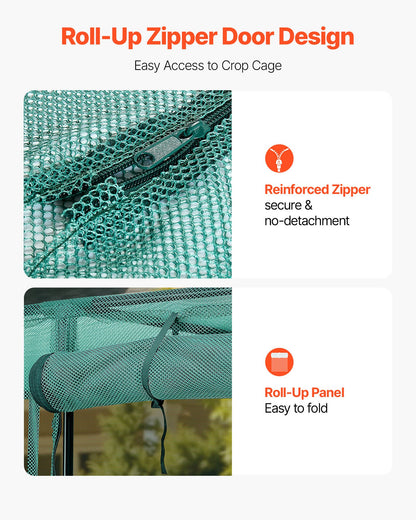 Crop Cage, 9.5 x 6.36 x 6.36 ft Plant Protection Tent with Zippered Door, Wind-Resistant Tall Crop Cage, Easy to Install, Outdoor Raised Bed Cover, Tomato Plant Netting for Garden Patio Lawn