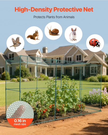Crop Cage, 11.6 x 3.9 x 6.3 ft Plant Protection Tent with Zippered Door, Wind-Resistant Tall Crop Cage, Easy to Install, Outdoor Raised Bed Cover, Tomato Plant Netting for Garden Patio Lawn