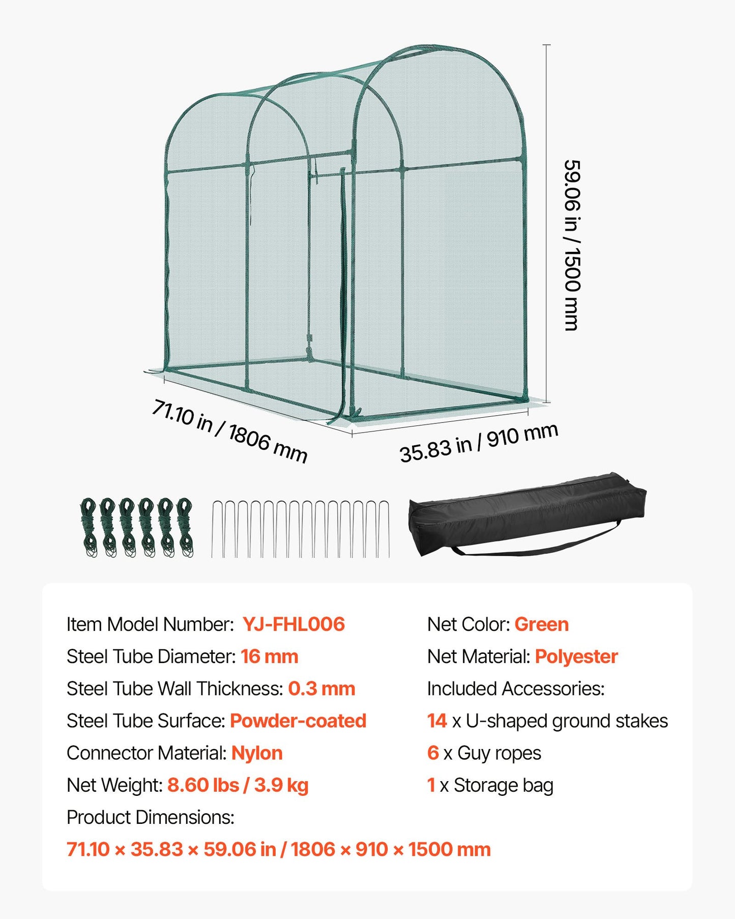 Crop Cage, 5.9 x 2.98 x 4.9 ft Plant Protection Tent with Zippered Door, Wind-Resistant Tall Crop Cage, Easy to Install, Outdoor Raised Bed Cover with Frame, Plant Netting for Garden Patio Lawn