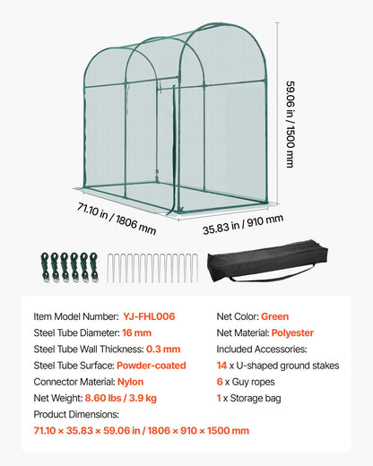 Crop Cage, 5.9 x 2.98 x 4.9 ft Plant Protection Tent with Zippered Door, Wind-Resistant Tall Crop Cage, Easy to Install, Outdoor Raised Bed Cover with Frame, Plant Netting for Garden Patio Lawn