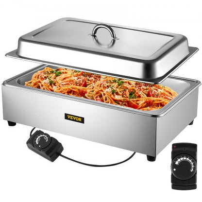 Commercial Food Warmer, Full-Size 1 Pot Steam Table with Lid, 9.5 Quart Electric Soup Warmers, Grade Stainless Steel Bain Marie Buffet Equipment, Fits 21 x 13.2 Pan, 400W, for Restaurant, Sliver