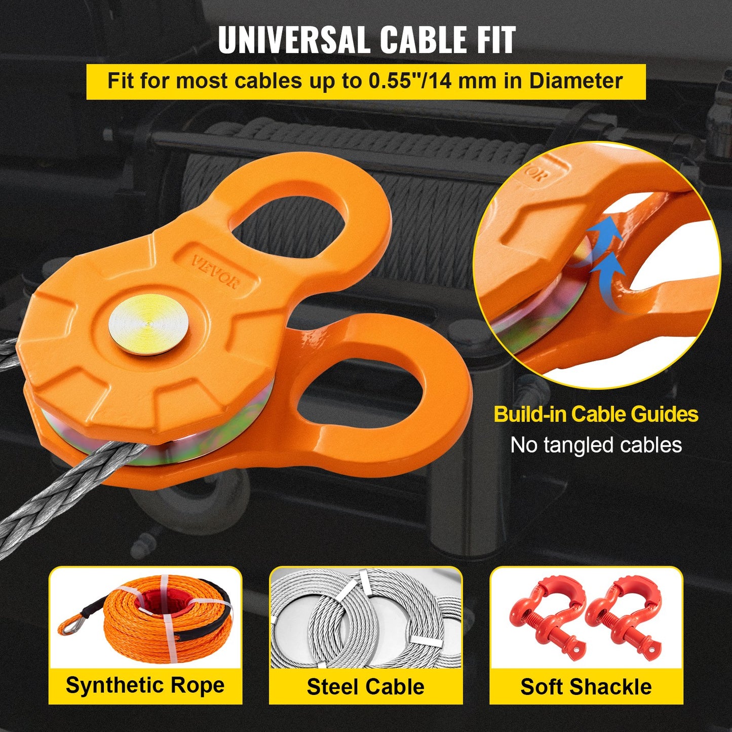 Snatch Block, 11T/25 000 LBS arbetsbelastningsgräns, kraftig vinschremskiva för 0,55"/14 mm syntetiskt rep eller mjuka schacklar, terrängåterställningstillbehör för traktor, lastbil, ATV och UTV, 2 paket