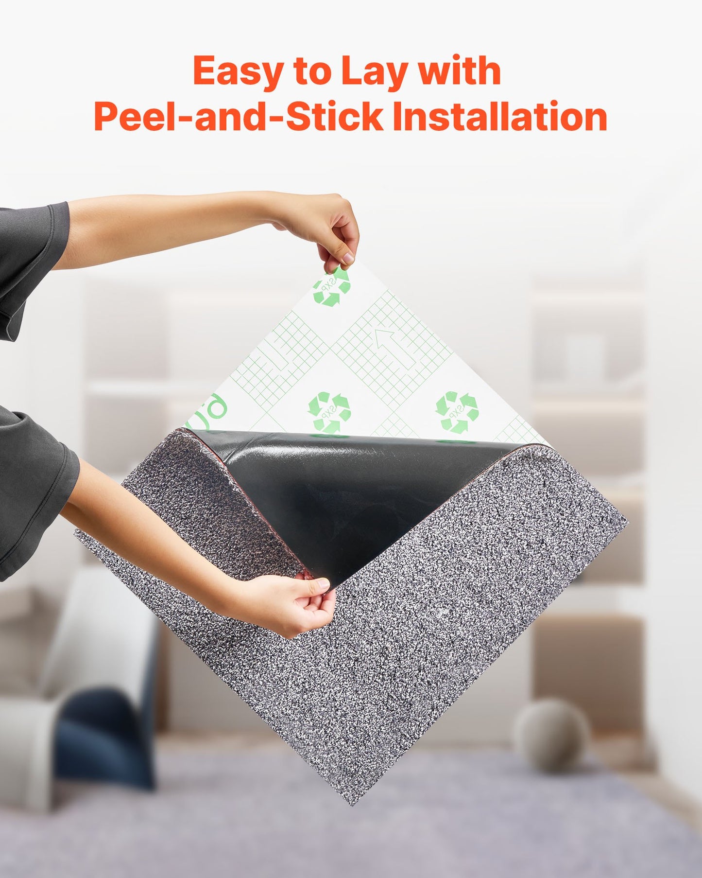 Carpet Tiles 18x18 inch, 10 Pack Carpet Square Rug Detachable & Damage-free, Self Adhesive Home Floor Soft Plush Padded for 22.5sq.ft Coverage, Easy DIY for Living Room & Bedroom, Gray