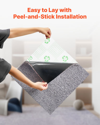 Carpet Tiles 18x18 inch, 10 Pack Carpet Square Rug Detachable & Damage-free, Self Adhesive Home Floor Soft Plush Padded for 22.5sq.ft Coverage, Easy DIY for Living Room & Bedroom, Gray