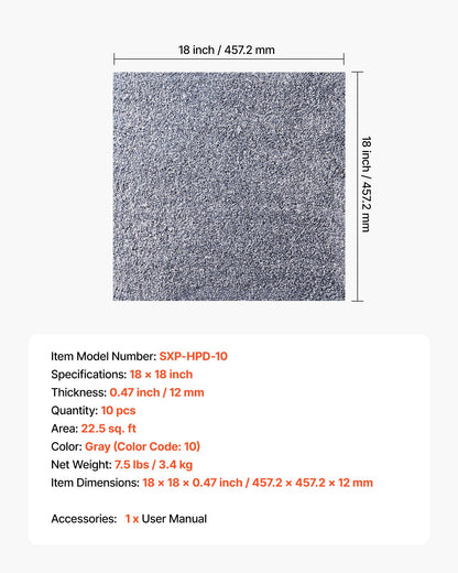 Carpet Tiles 18x18 inch, 10 Pack Carpet Square Rug Detachable & Damage-free, Self Adhesive Home Floor Soft Plush Padded for 22.5sq.ft Coverage, Easy DIY for Living Room & Bedroom, Gray