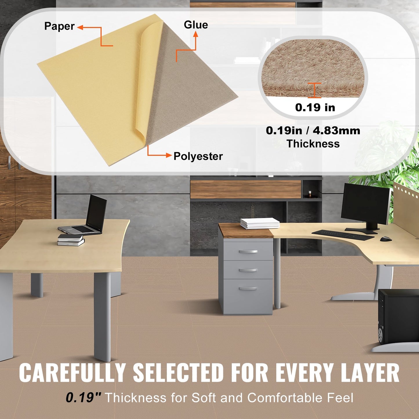 Carpet Tiles Peel and Stick, 18” x 18” Squares Self Adhesive Carpet Floor Tile, Soft Padded Carpet Tiles, Easy Install DIY for Bedroom Living Room Indoor Outdoor (10 Tiles, Light Brown)
