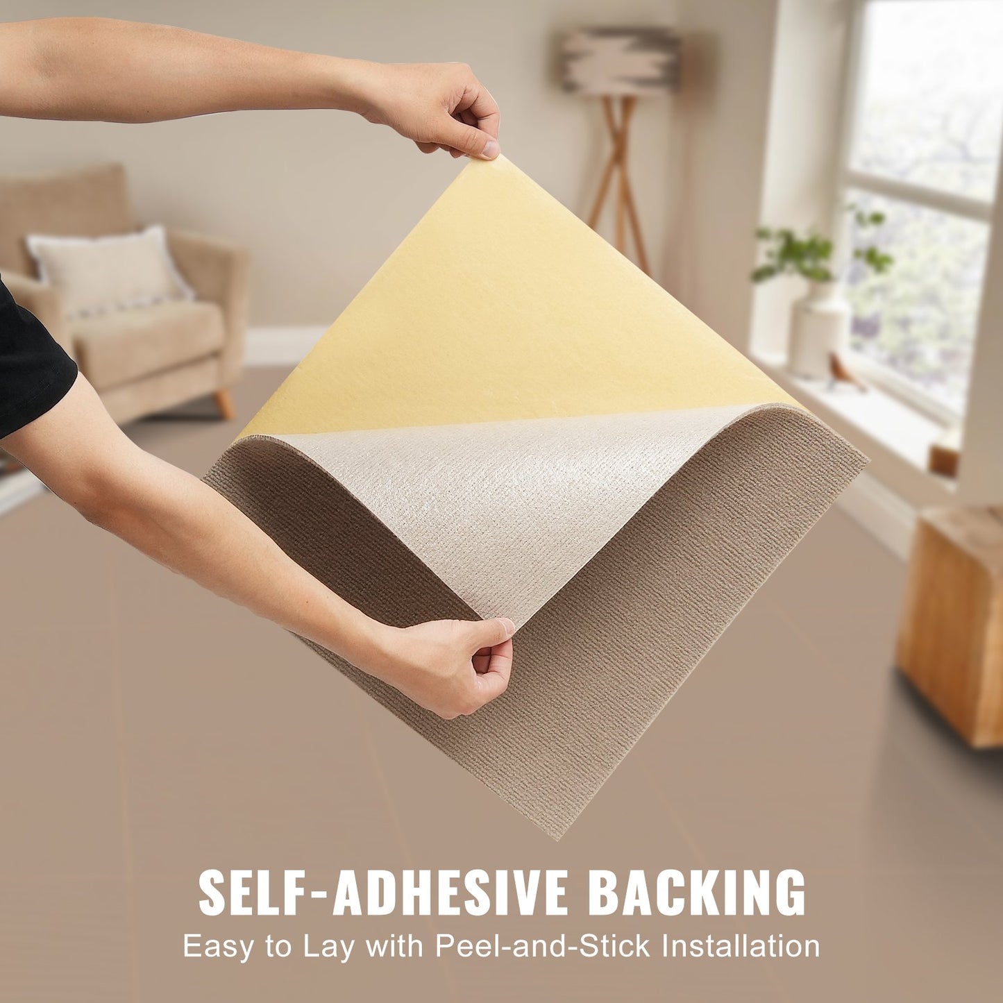 Carpet Tiles Peel and Stick, 18” x 18” Squares Self Adhesive Carpet Floor Tile, Soft Padded Carpet Tiles, Easy Install DIY for Bedroom Living Room Indoor Outdoor (10 Tiles, Light Brown)