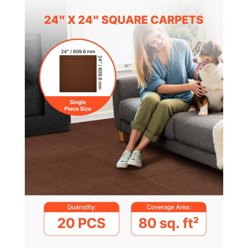 Teppichfliesen 610x610 mm 20 Stück Selbstklebende Teppiche Braun | EU