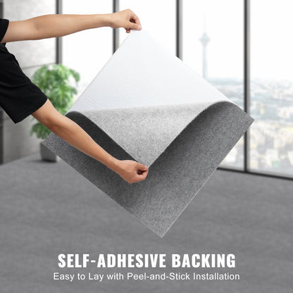 Carpet Tiles Peel and Stick, 24” x 24” Squares Self Adhesive Carpet Floor Tile, Soft Padded Carpet Tiles, Easy Install DIY for Bedroom Living Room Indoor Outdoor (9Tiles, Light Gray)