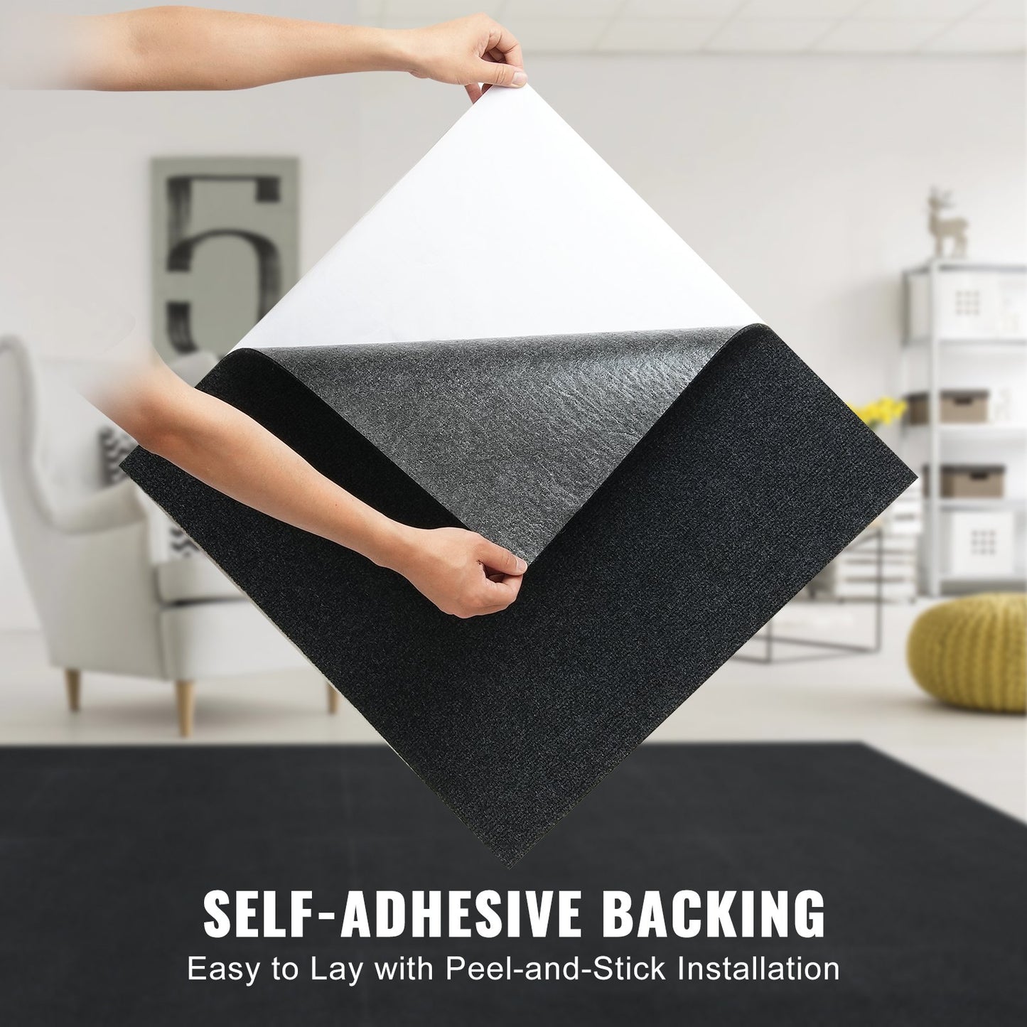 Mattplattor Peel and Stick, 24" x 24" fyrkanter självhäftande matta golvplattor, mjuka vadderade mattor, lättinstallerad DIY för sovrum Vardagsrum inomhus utomhus (15 plattor, kolsvart)