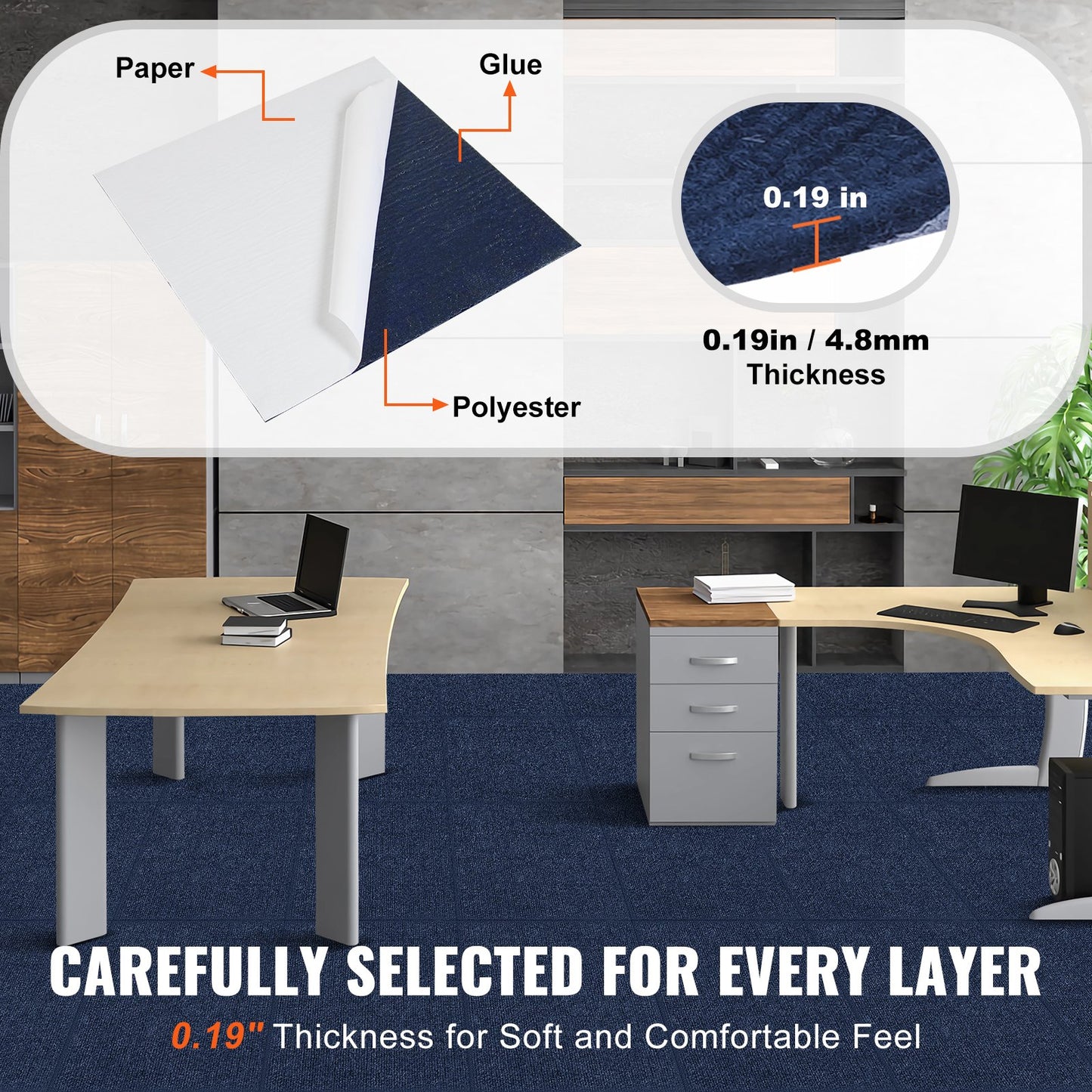 Carpet Tiles Peel and Stick, 24” x 24” Squares Self Adhesive Carpet Floor Tile, Soft Padded Carpet Tiles, Easy Install DIY for Bedroom Living Room Indoor Outdoor (15Tiles, Dark Blue)