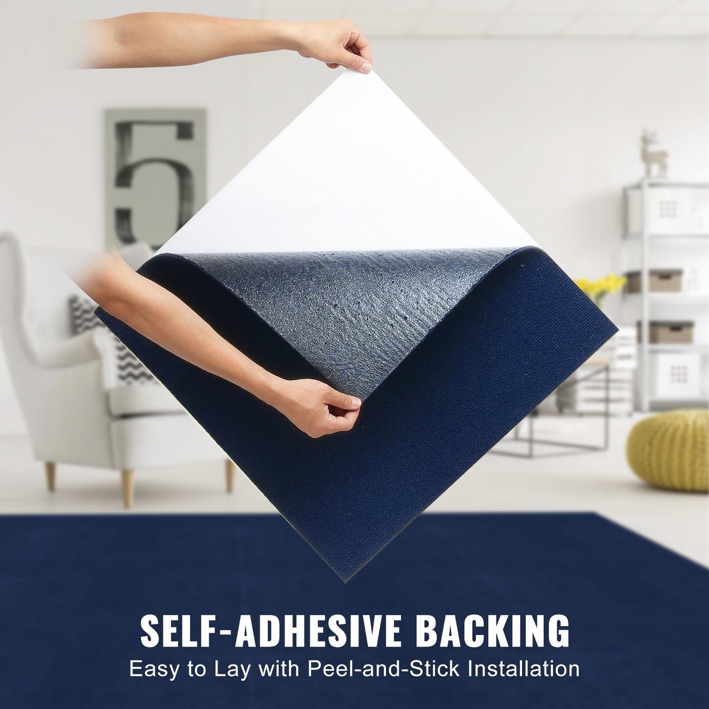 Carpet Tiles Peel and Stick, 24” x 24” Squares Self Adhesive Carpet Floor Tile, Soft Padded Carpet Tiles, Easy Install DIY for Bedroom Living Room Indoor Outdoor (15Tiles, Dark Blue)