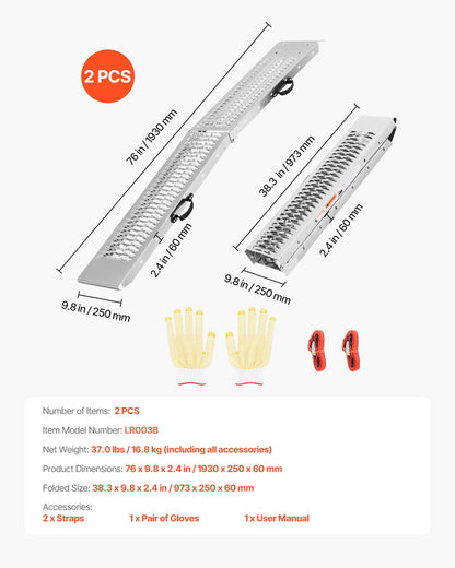 Aluminum Ramps, 1000 lbs, 2Pcs Heavy-duty Ramps with Wider Ramp Surface, Universal Stable Loading Ramp with Handles, Fit for ATV, UTV, Motorcycle, Electric Bicycle, etc.