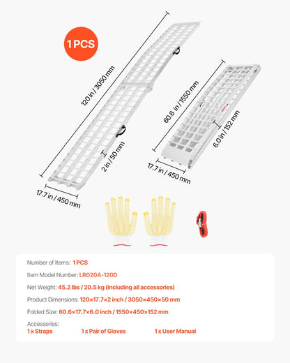 1000 lbs aluminum ramps 1pc Heavy duty loading ramps with handles