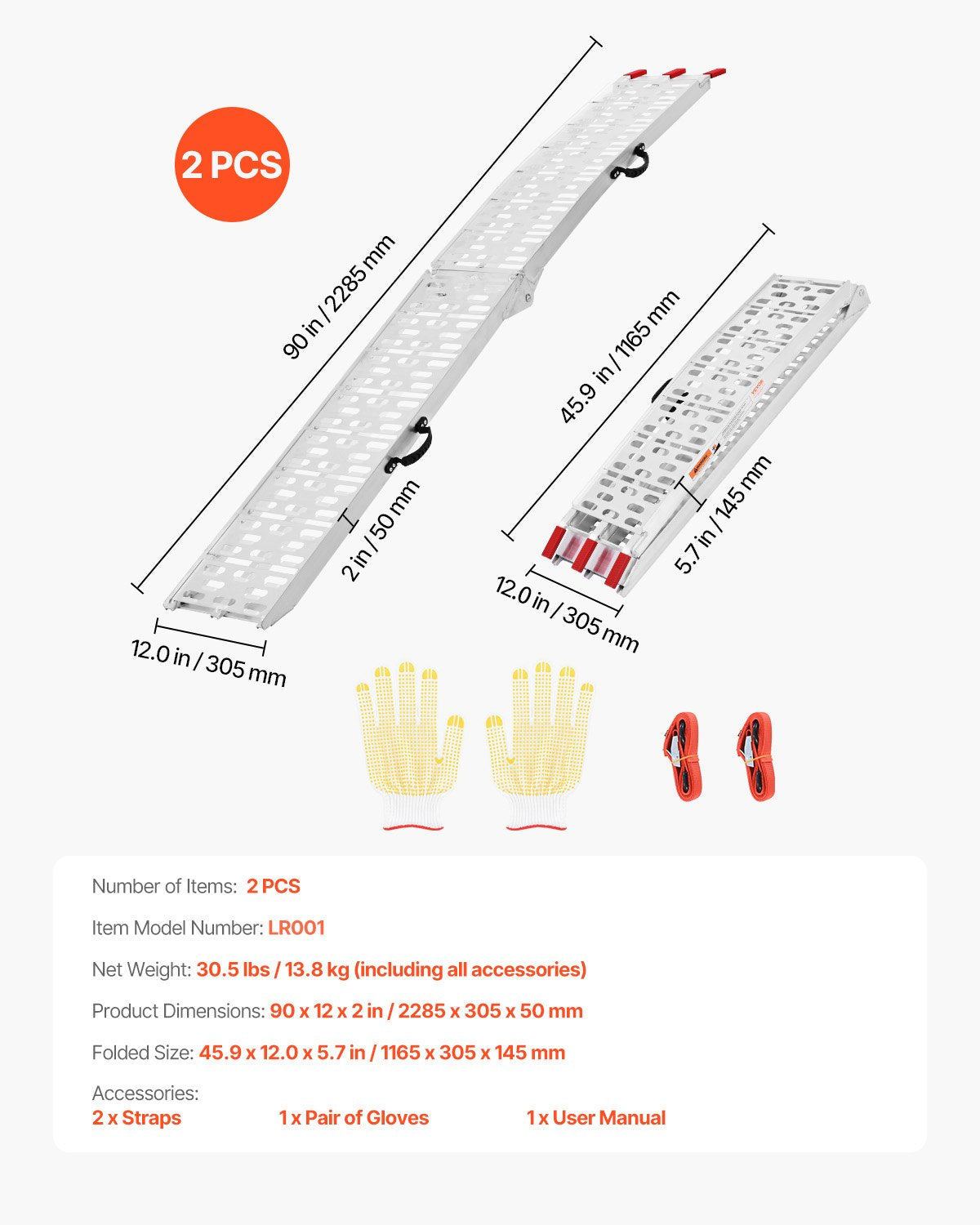 1500 lbs aluminum ramps 2pcs Heavy duty loading ramps with handles