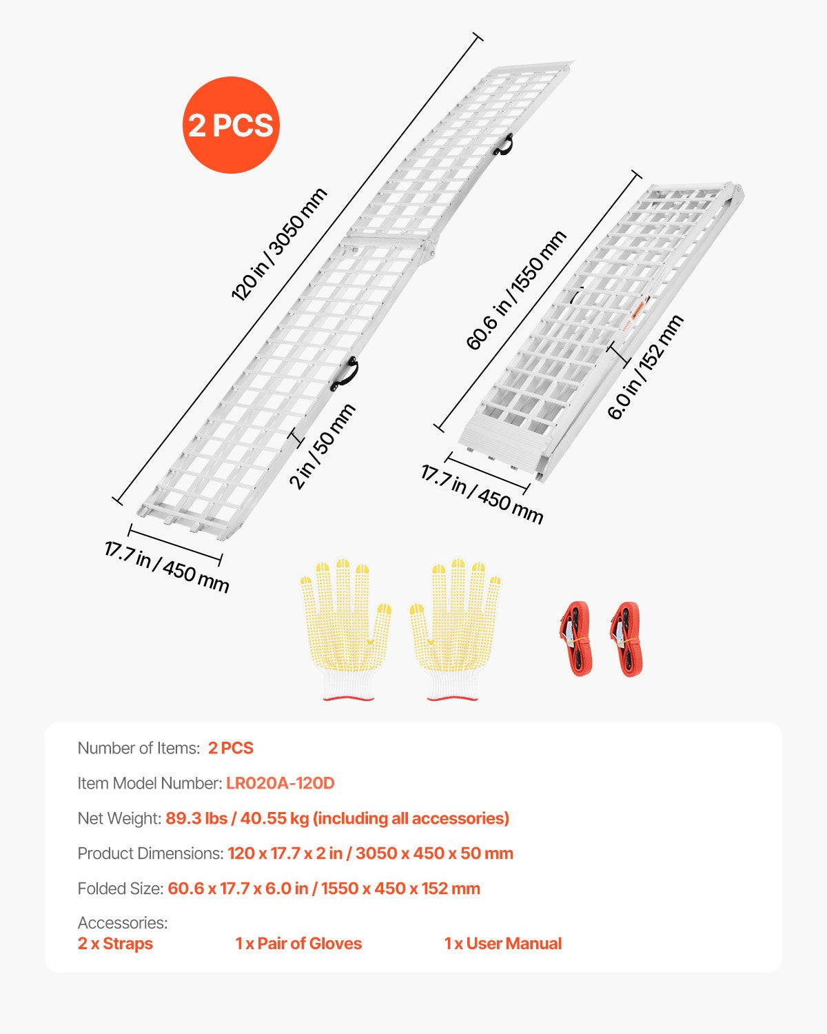 2000 lbs aluminum ramps 2pcs Heavy duty loading ramps with handles