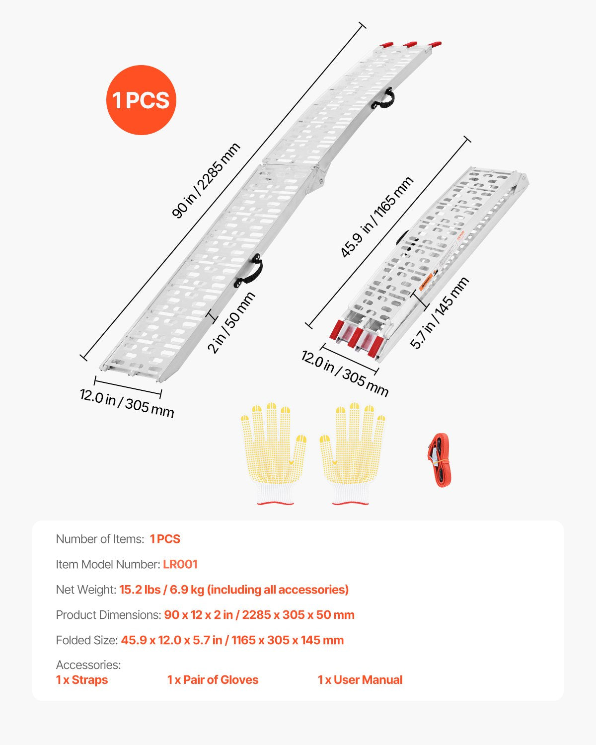 750 lbs aluminum ramps 1 pc Heavy duty loading ramps with handles