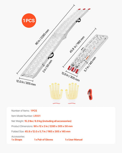 750 lbs aluminum ramps 1 pc Heavy duty loading ramps with handles
