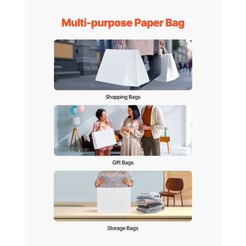 Kraftpapiertüten mit Henkeln 100 Stück 16x6x12 in Partytüte weiß | EU