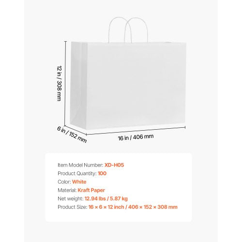 Kraftpapiertüten mit Henkeln 100 Stück 16x6x12 in Partytüte weiß | EU