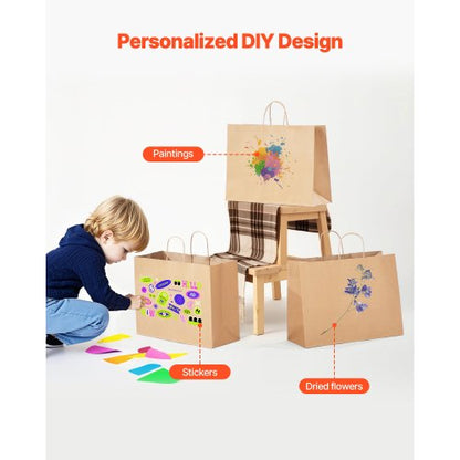 Kraft paper bags with handles 50 pcs 16x6x12 in party bag brown | EU